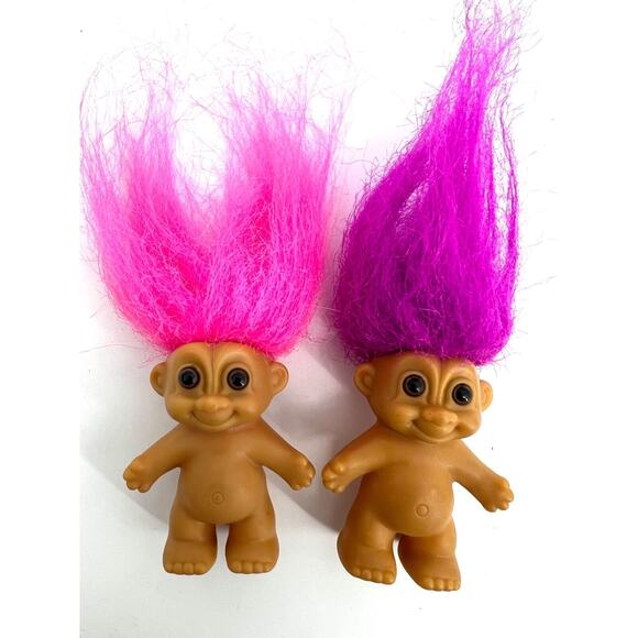 Vintage Russ Small Troll Doll Lot of 2 with Pink Purple Hair - Picture 5 of 6